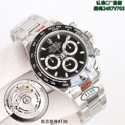 Clean Factory Rolex Daytona 4130 Black Face Watch 